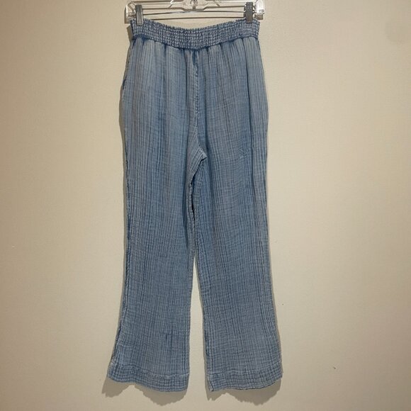 Faherty Dream Cotton Gauze Wide Leg Pant Light Indigo Wash - Picture 8 of 15